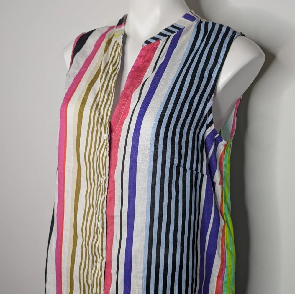 Vilagallo Colorful Striped Sleeveless Linen Button Up Top 44 - Picture 2 of 7